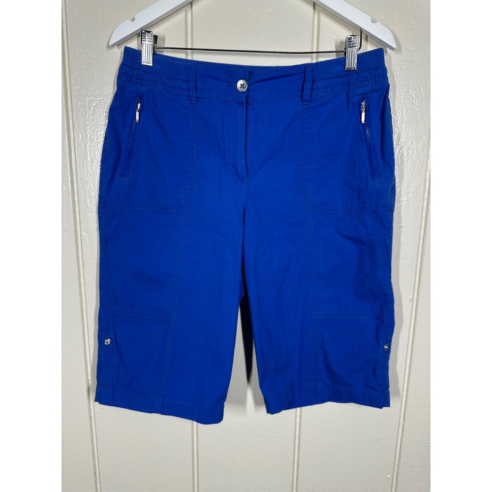 Chico's Shorts Womens 1 Blue Zenergy Cargo Bermuda Pull On Casual 7843